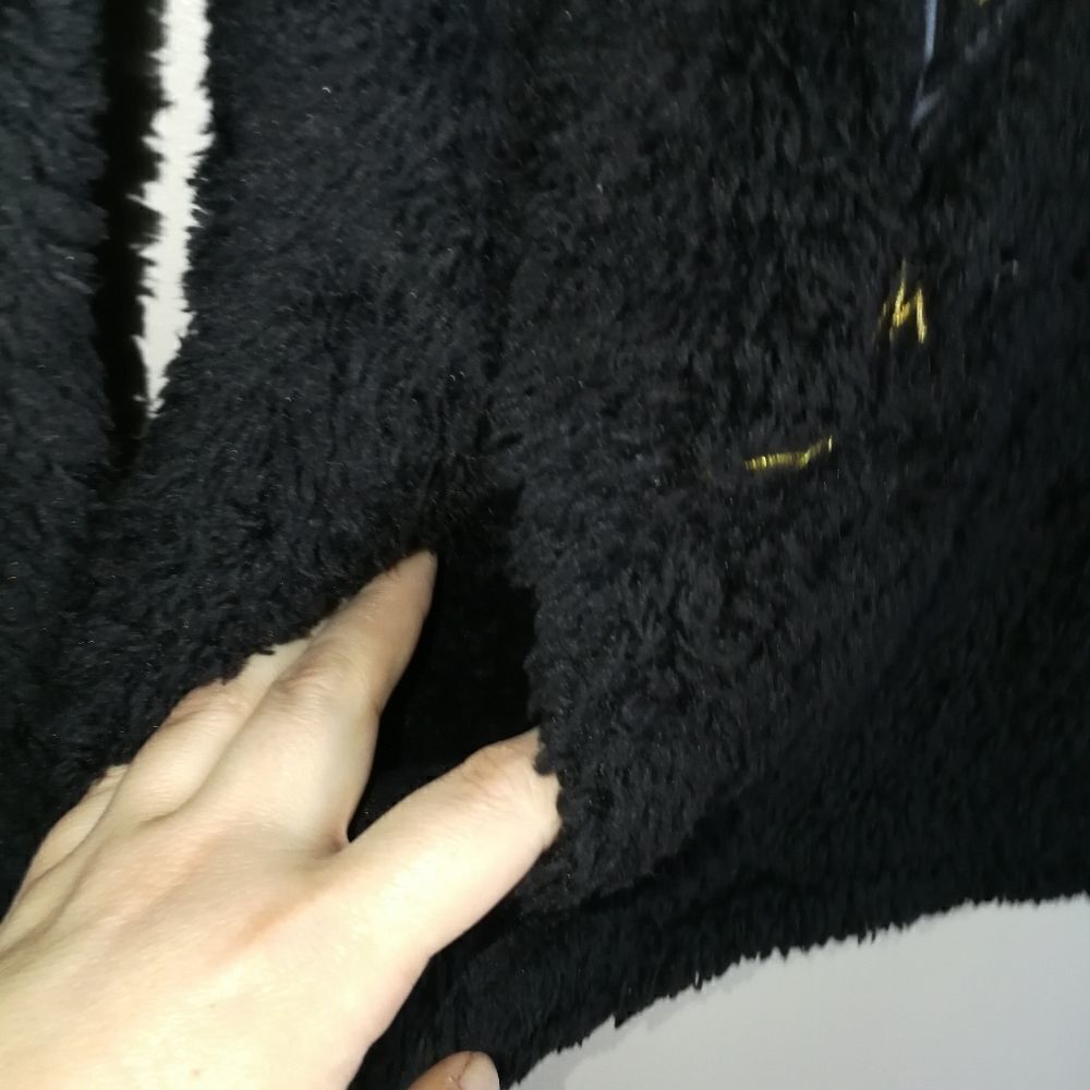 Vie EN ROSE Black Teddy Cosy Warm Cat Embroidery Half Zip Up Sweater Size Small - Picture 7 of 15